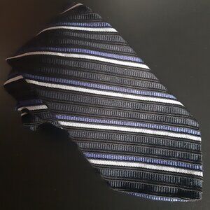 Dion Collection 100% Silk Repp Tie Blue/Black/White